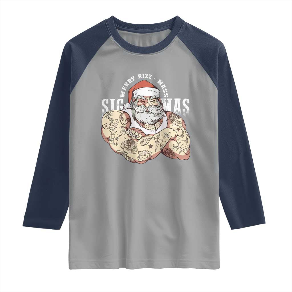 Funny Christmas Santa Raglan Shirt Merry Rizzmas Sigmas Charisma Rizz Santa TS11 Sport Gray Navy Print Your Wear