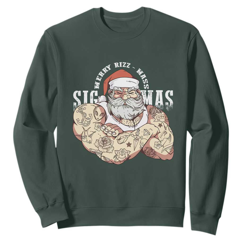 Funny Christmas Santa Sweatshirt Merry Rizzmas Sigmas Charisma Rizz Santa TS11 Dark Forest Green Print Your Wear