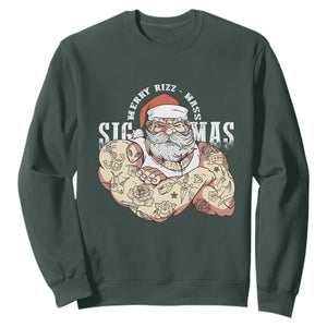 Funny Christmas Santa Sweatshirt Merry Rizzmas Sigmas Charisma Rizz Santa TS11 Dark Forest Green Print Your Wear
