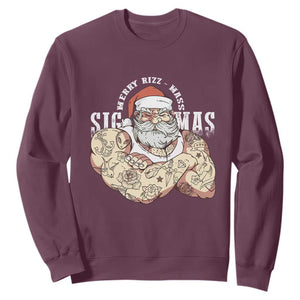 Funny Christmas Santa Sweatshirt Merry Rizzmas Sigmas Charisma Rizz Santa TS11 Maroon Print Your Wear