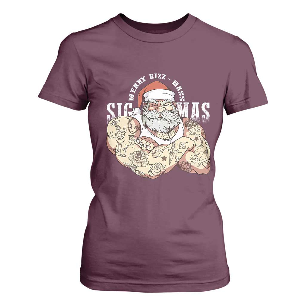 Funny Christmas Santa T Shirt For Women Merry Rizzmas Sigmas Charisma Rizz Santa TS11 Maroon Print Your Wear