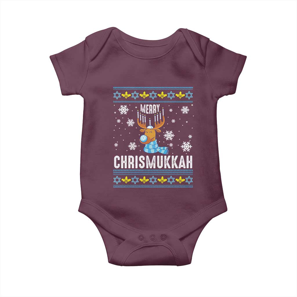 Funny Hanukkah Christmas Baby Onesie Merry Chrismukkah Reindeer David Stars Menorah TS11 Maroon Print Your Wear