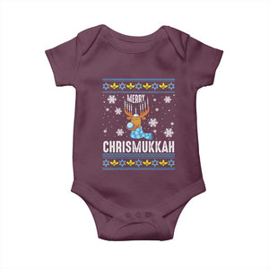 Funny Hanukkah Christmas Baby Onesie Merry Chrismukkah Reindeer David Stars Menorah TS11 Maroon Print Your Wear