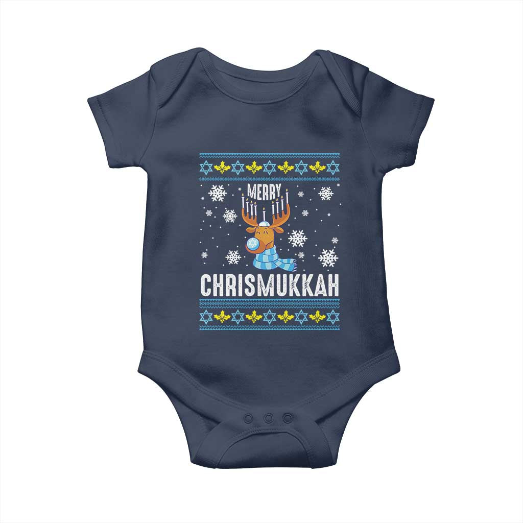 Funny Hanukkah Christmas Baby Onesie Merry Chrismukkah Reindeer David Stars Menorah TS11 Navy Print Your Wear