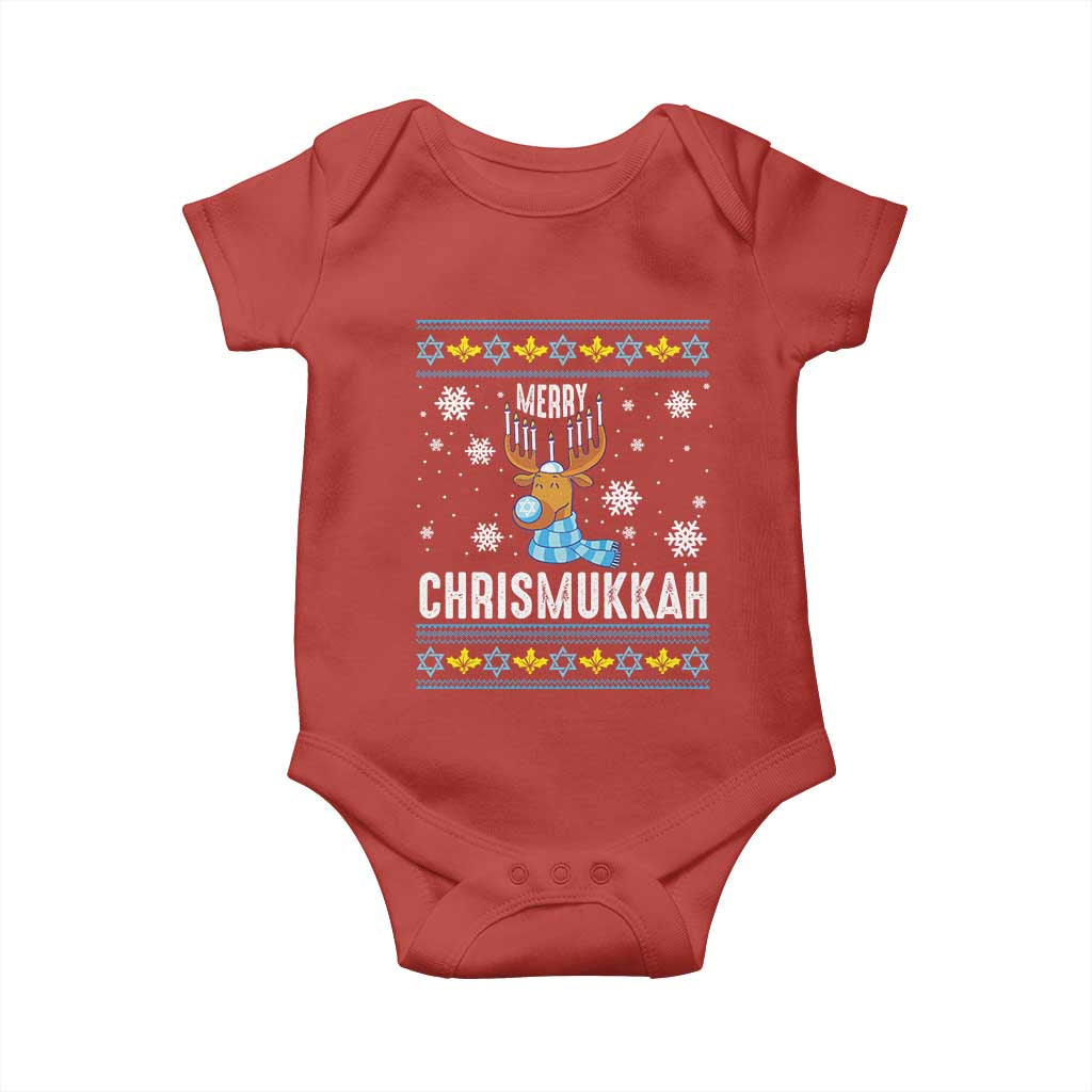 Funny Hanukkah Christmas Baby Onesie Merry Chrismukkah Reindeer David Stars Menorah TS11 Red Print Your Wear