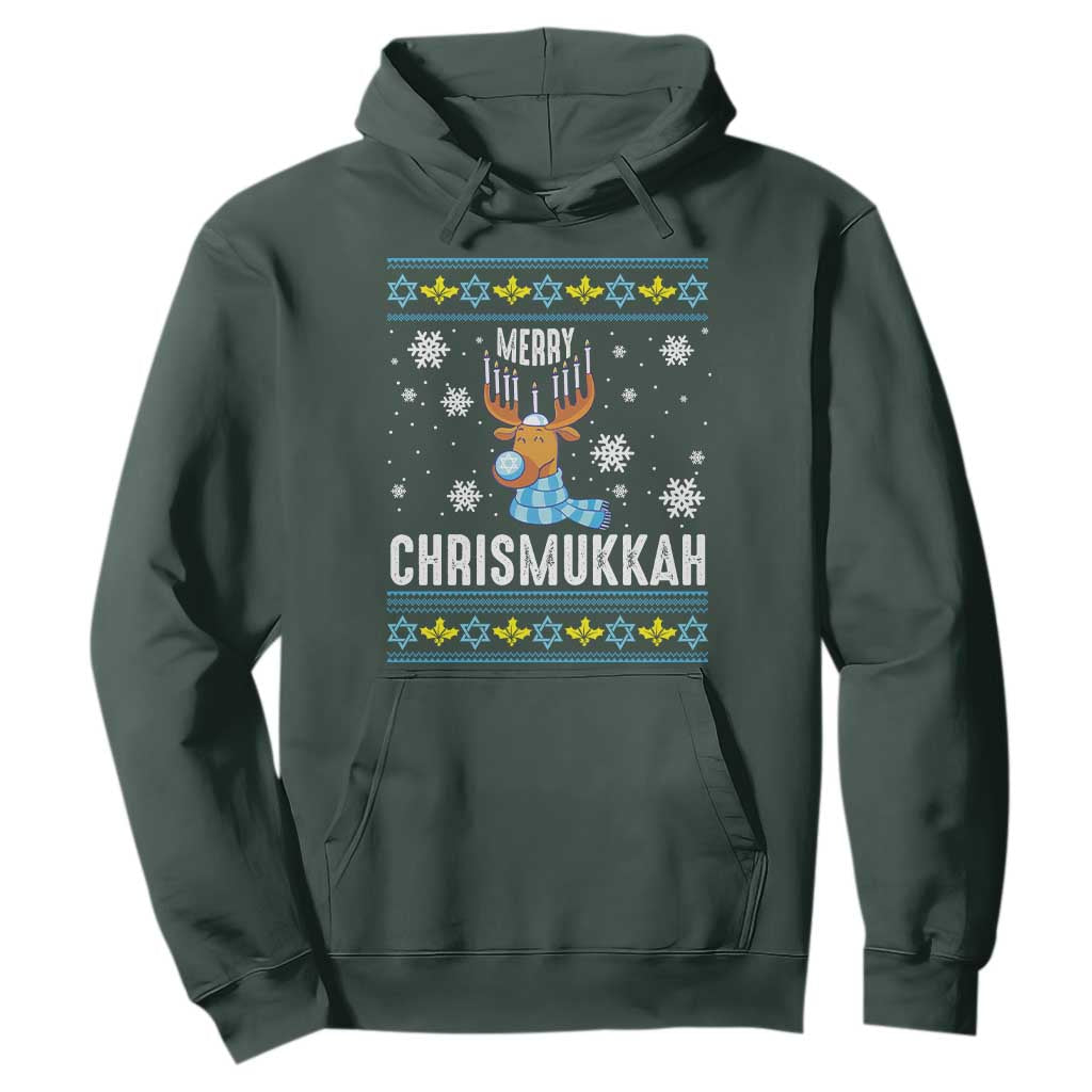 Funny Hanukkah Christmas Hoodie Merry Chrismukkah Reindeer David Stars Menorah TS11 Dark Forest Green Print Your Wear