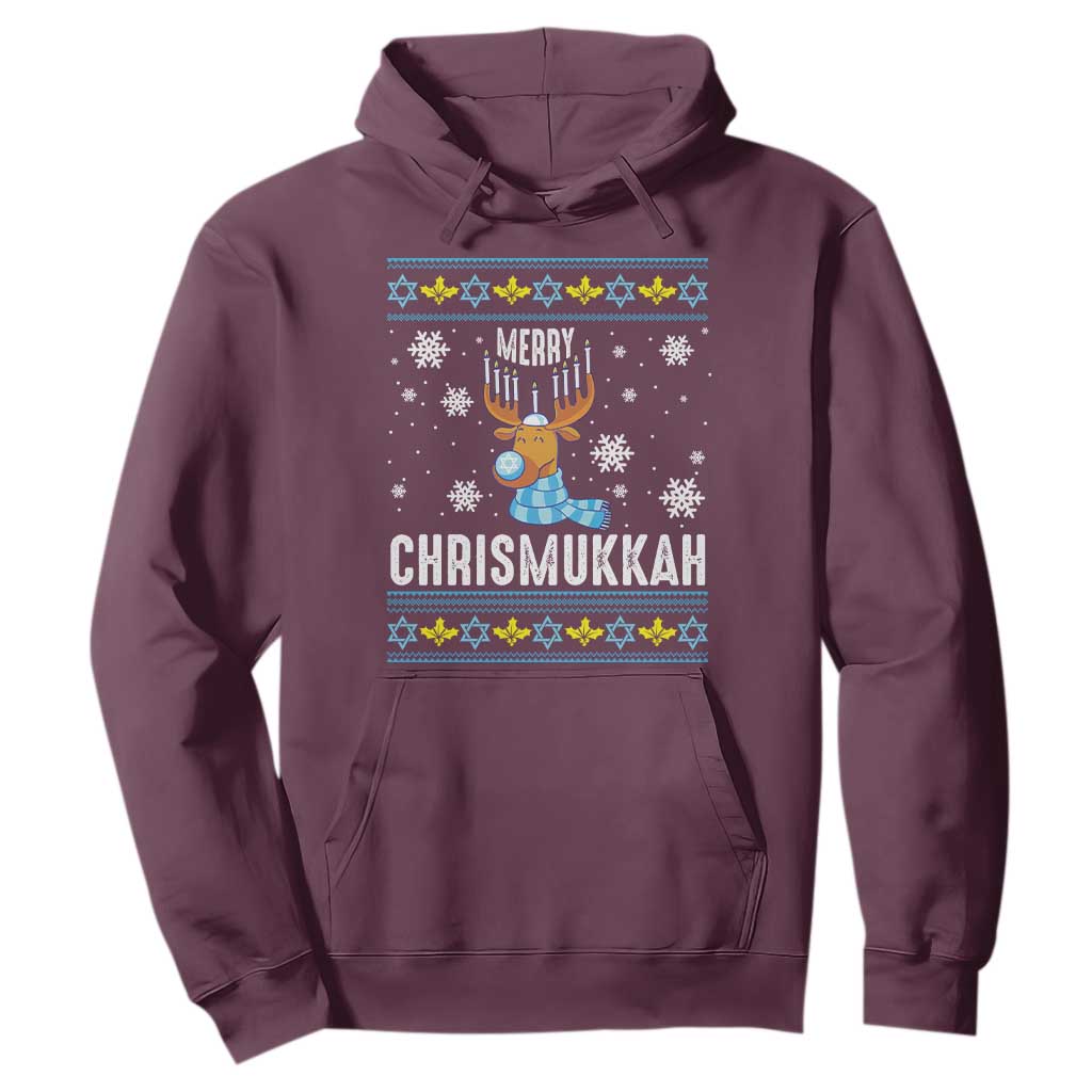 Funny Hanukkah Christmas Hoodie Merry Chrismukkah Reindeer David Stars Menorah TS11 Maroon Print Your Wear