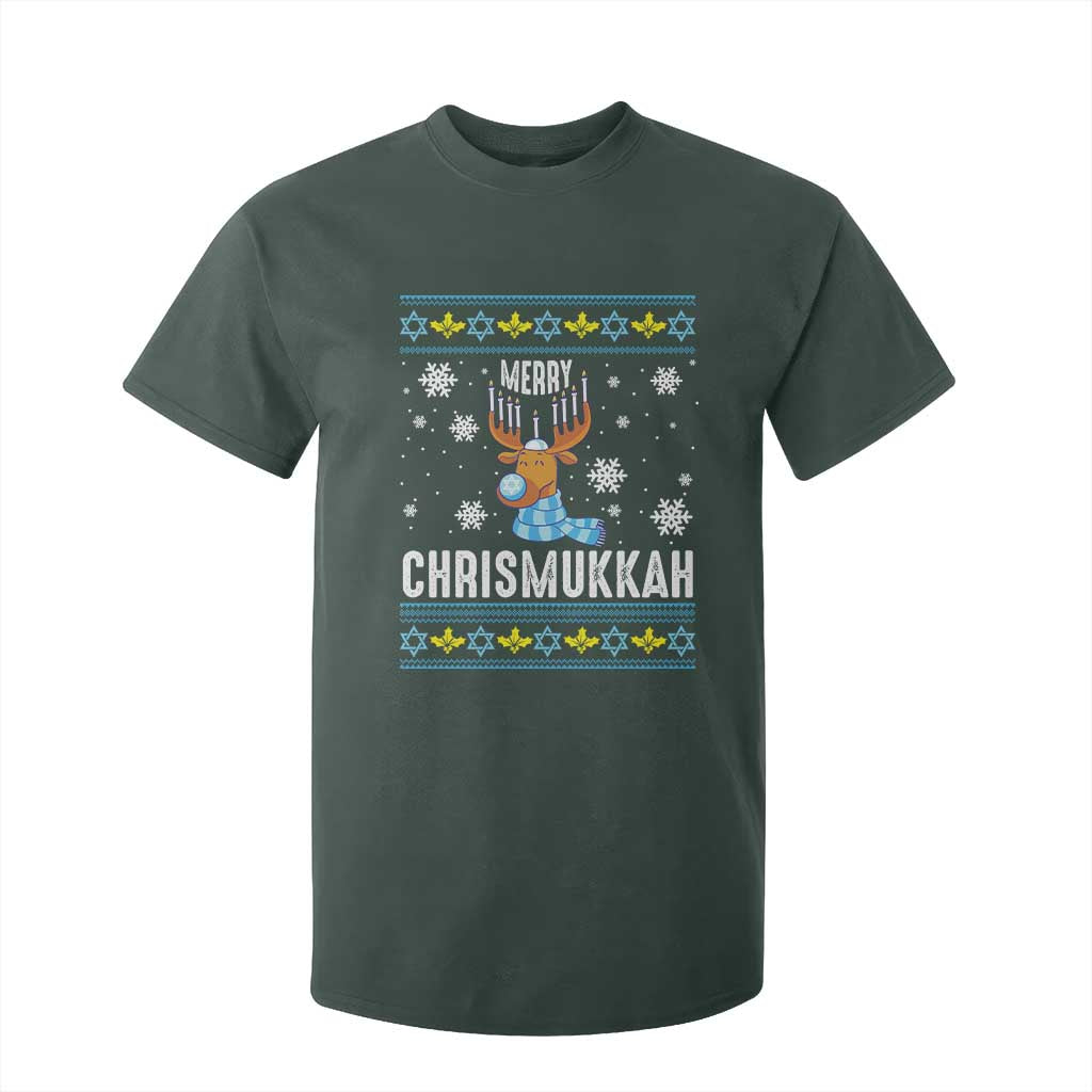 Funny Hanukkah Christmas T Shirt For Kid Merry Chrismukkah Reindeer David Stars Menorah TS11 Dark Forest Green Print Your Wear