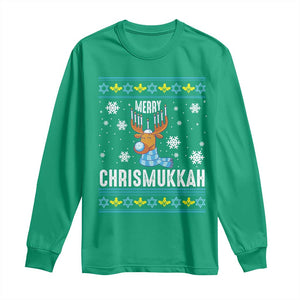 Funny Hanukkah Christmas Long Sleeve Shirt Merry Chrismukkah Reindeer David Stars Menorah TS11 Irish Green Print Your Wear