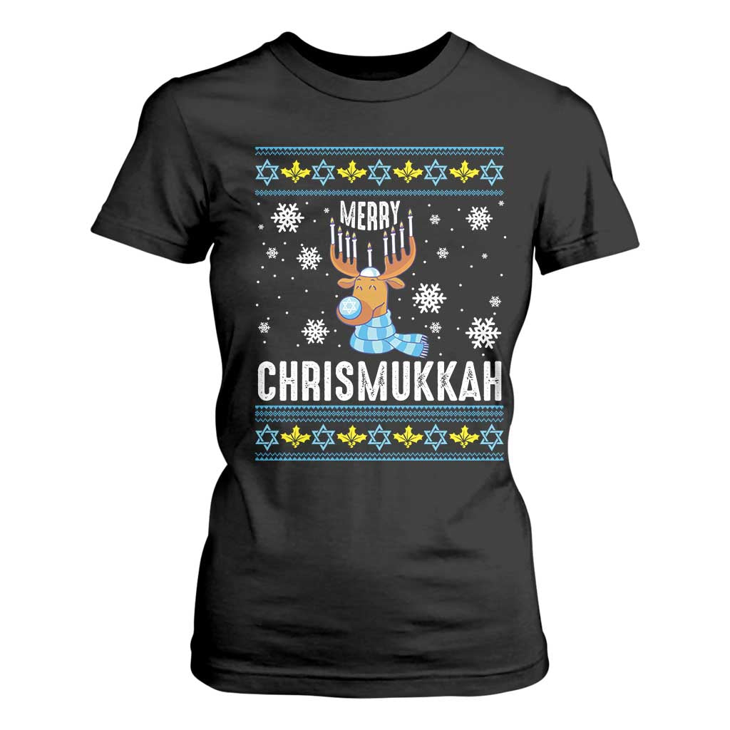 Funny Hanukkah Christmas T Shirt For Women Merry Chrismukkah Reindeer David Stars Menorah TS11 Black Print Your Wear