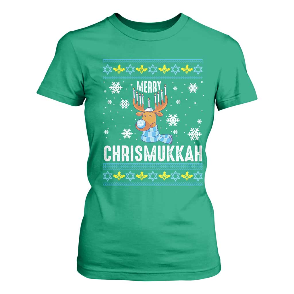Funny Hanukkah Christmas T Shirt For Women Merry Chrismukkah Reindeer David Stars Menorah TS11 Irish Green Print Your Wear