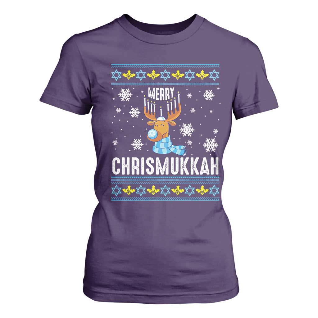 Funny Hanukkah Christmas T Shirt For Women Merry Chrismukkah Reindeer David Stars Menorah TS11 Purple Print Your Wear