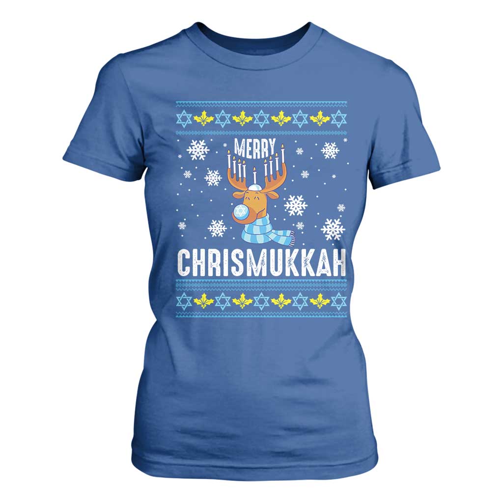 Funny Hanukkah Christmas T Shirt For Women Merry Chrismukkah Reindeer David Stars Menorah TS11 Royal Blue Print Your Wear