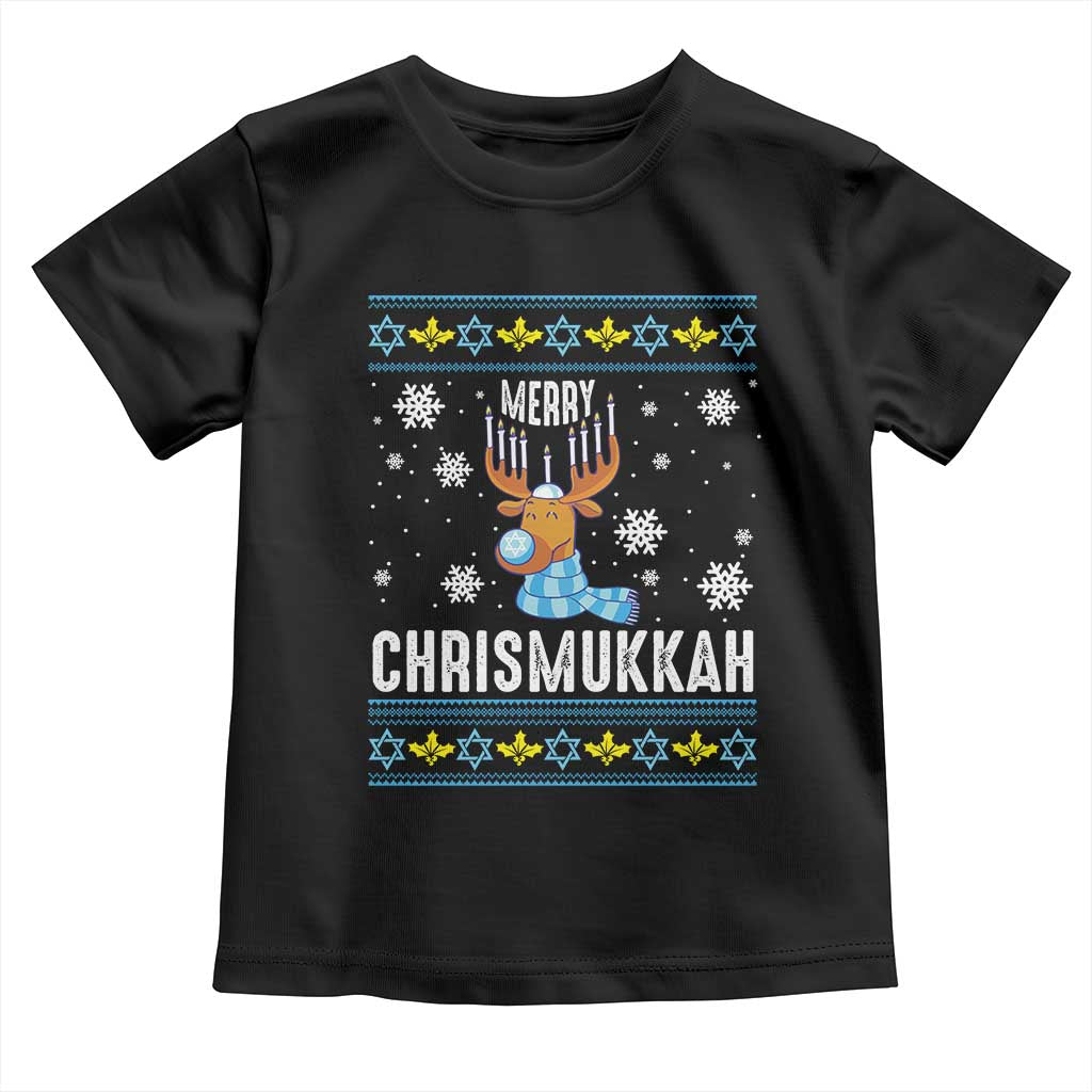 Funny Hanukkah Christmas Toddler T Shirt Merry Chrismukkah Reindeer David Stars Menorah TS11 Black Print Your Wear