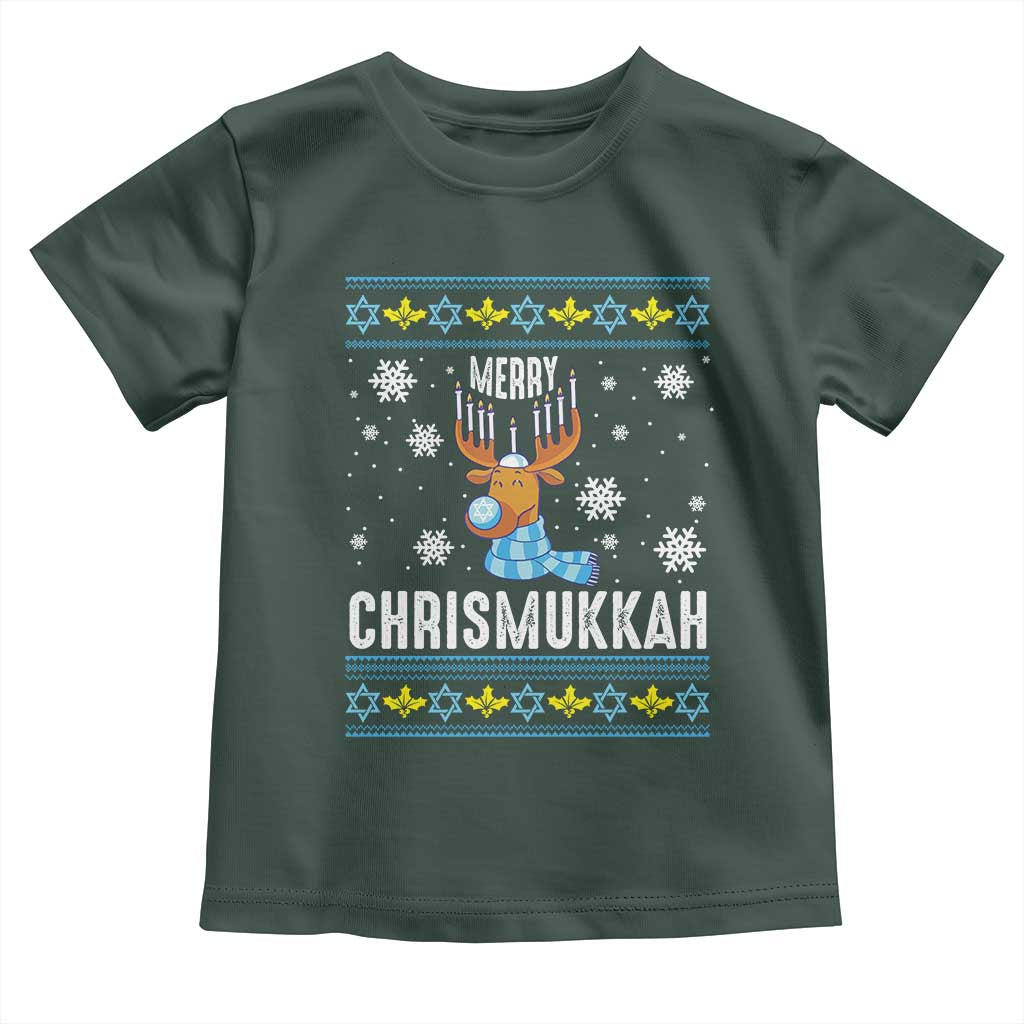 Funny Hanukkah Christmas Toddler T Shirt Merry Chrismukkah Reindeer David Stars Menorah TS11 Dark Forest Green Print Your Wear