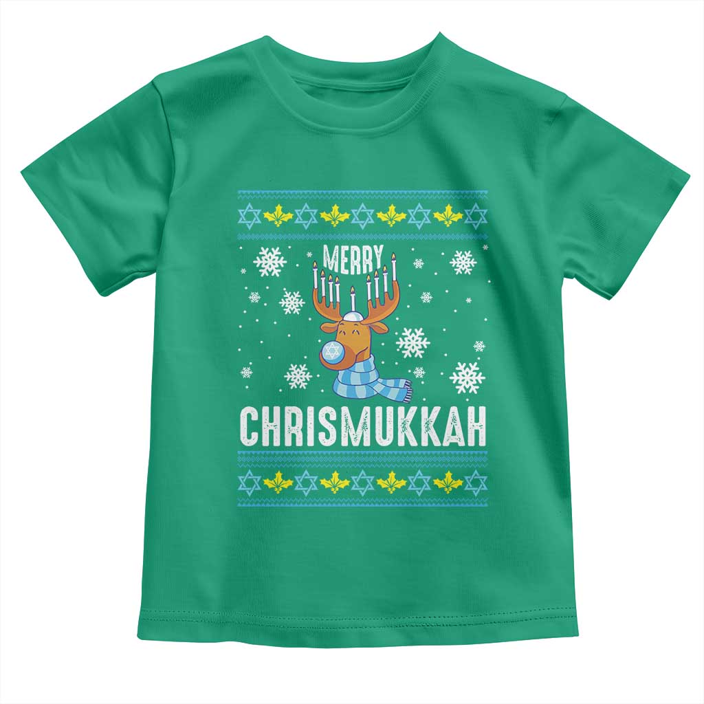 Funny Hanukkah Christmas Toddler T Shirt Merry Chrismukkah Reindeer David Stars Menorah TS11 Irish Green Print Your Wear