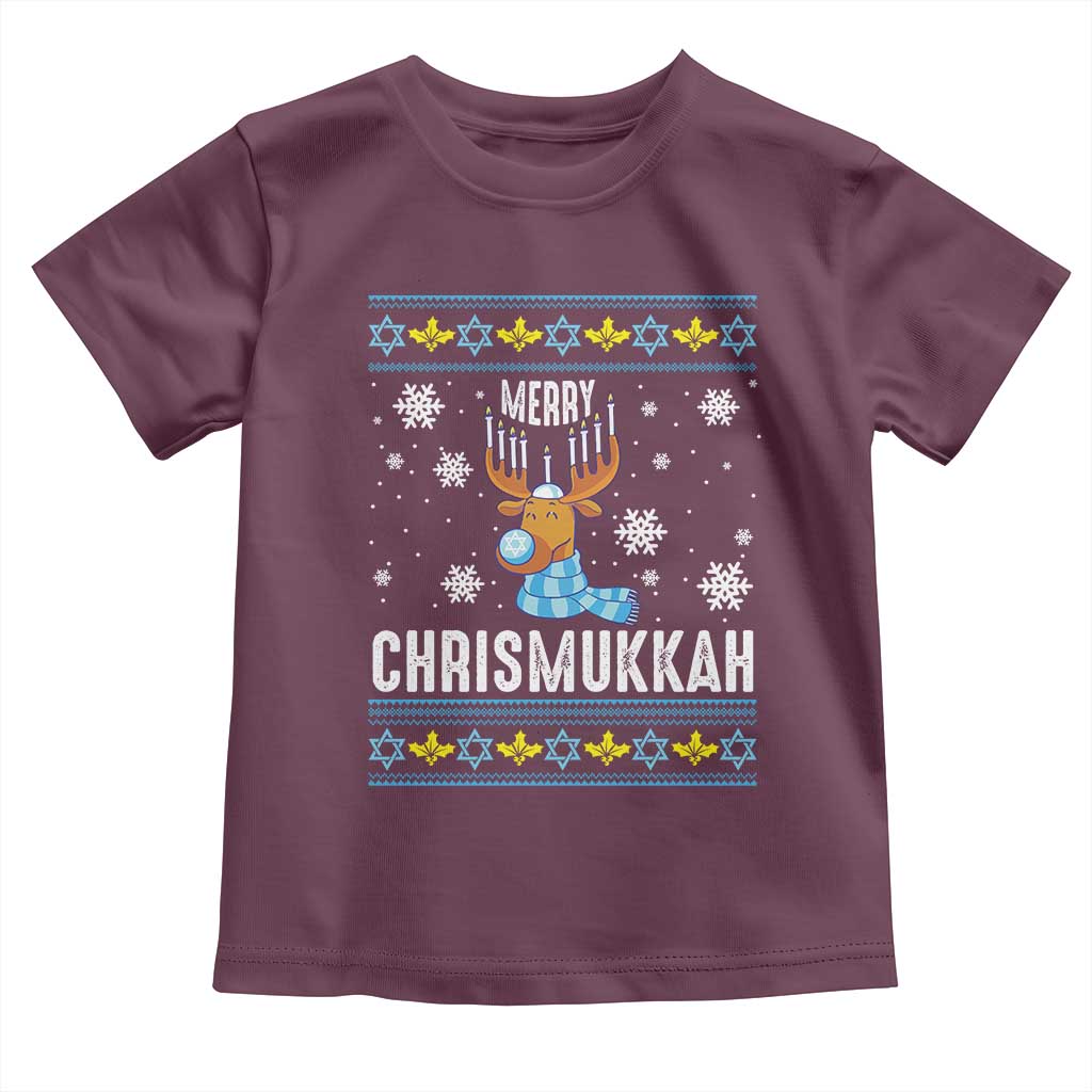 Funny Hanukkah Christmas Toddler T Shirt Merry Chrismukkah Reindeer David Stars Menorah TS11 Maroon Print Your Wear