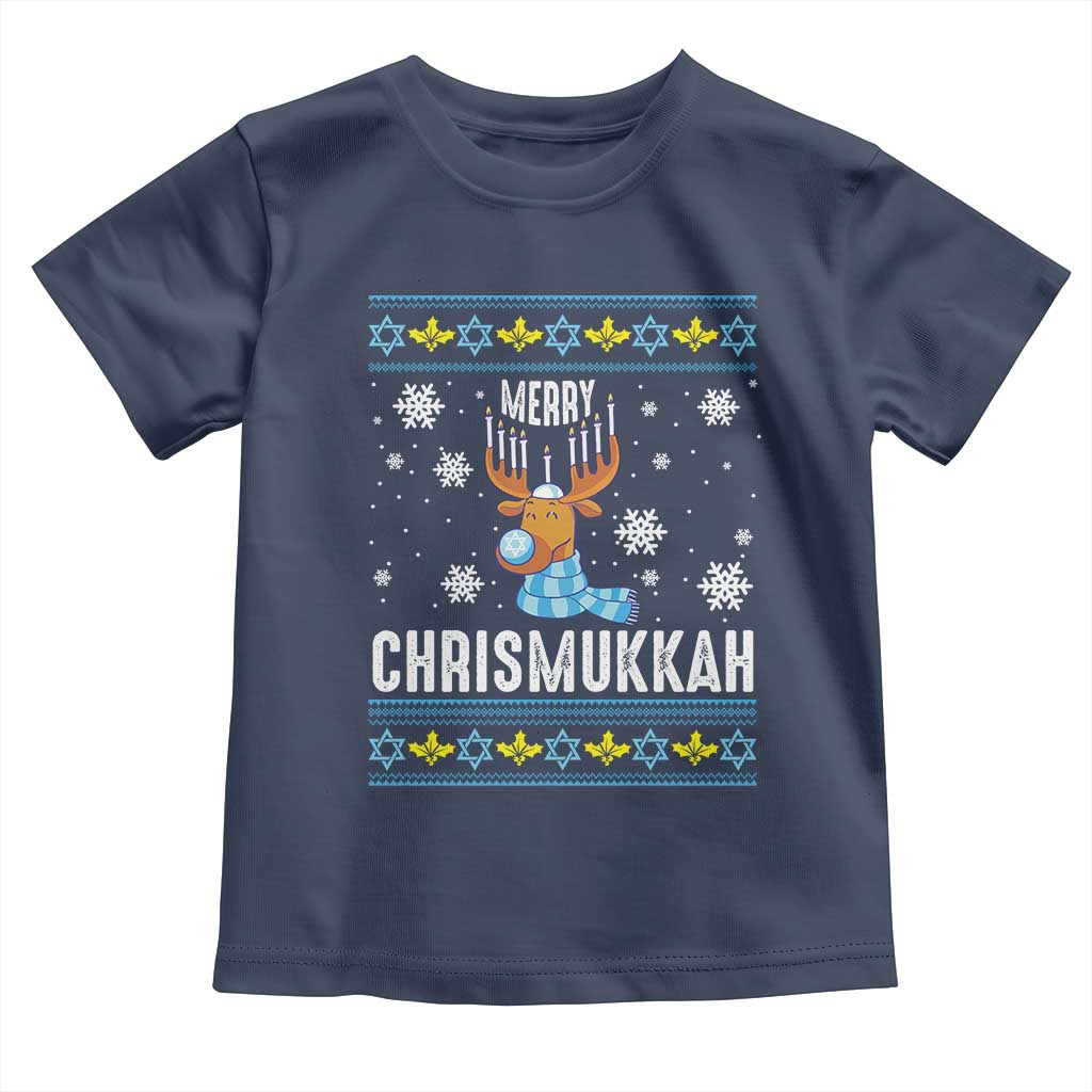 Funny Hanukkah Christmas Toddler T Shirt Merry Chrismukkah Reindeer David Stars Menorah TS11 Navy Print Your Wear