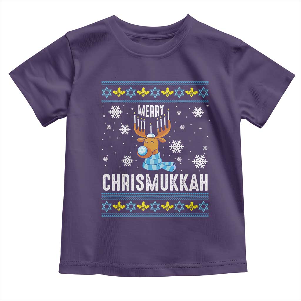 Funny Hanukkah Christmas Toddler T Shirt Merry Chrismukkah Reindeer David Stars Menorah TS11 Purple Print Your Wear