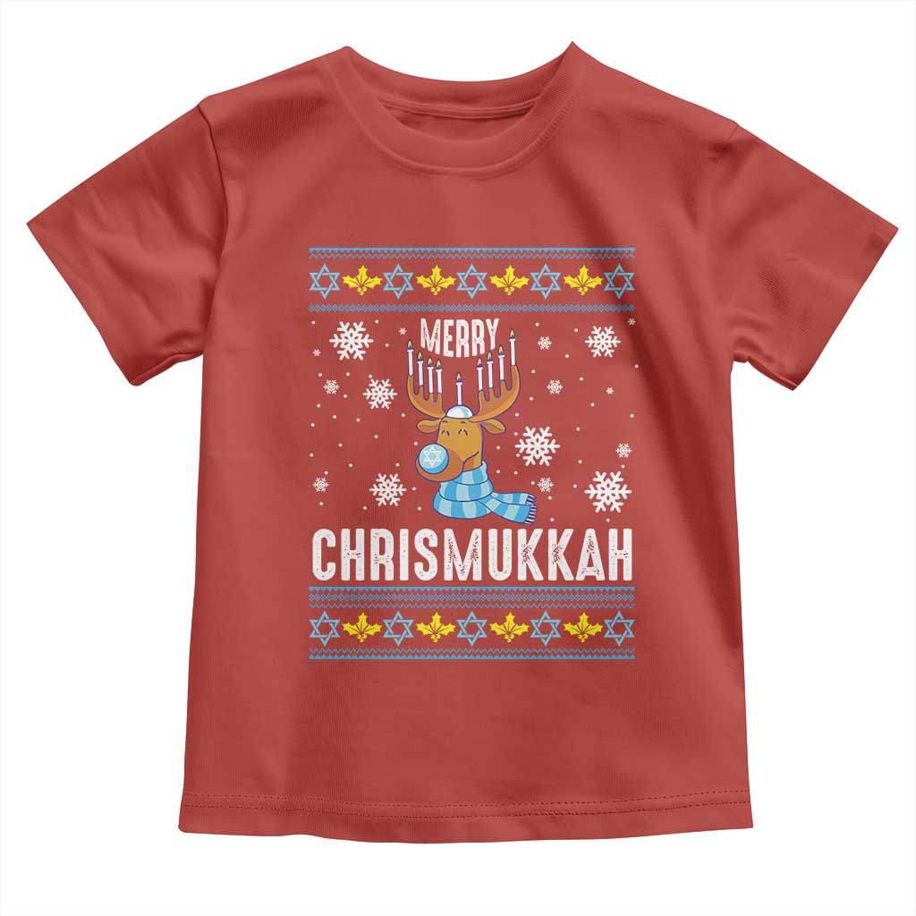 Funny Hanukkah Christmas Toddler T Shirt Merry Chrismukkah Reindeer David Stars Menorah TS11 Red Print Your Wear