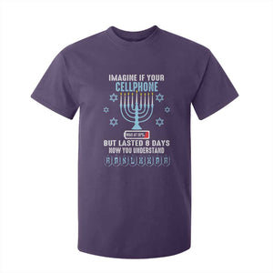 Funny Hanukkah T Shirt For Kid Imagine If Your Cellphone Was At 10% But Lasted 8 Days Menorah TS11 Purple Print Your Wear