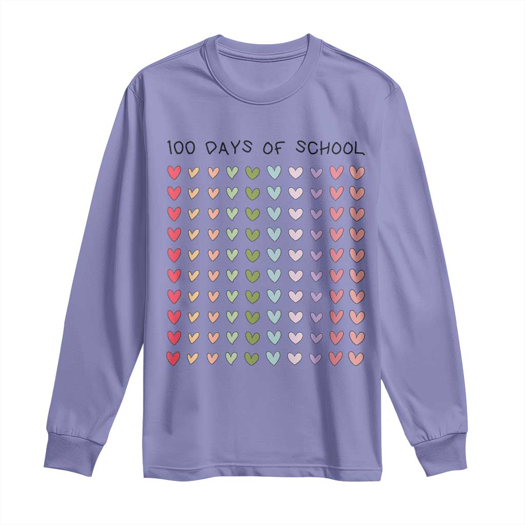 Funny 100 Days Of School Cute Pastel Heart Sketch Long Sleeve Shirt TS11 Violet Print Your Wear