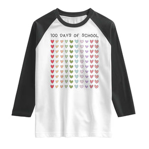 Funny 100 Days Of School Cute Pastel Heart Sketch Raglan Shirt TS11 White Black Print Your Wear