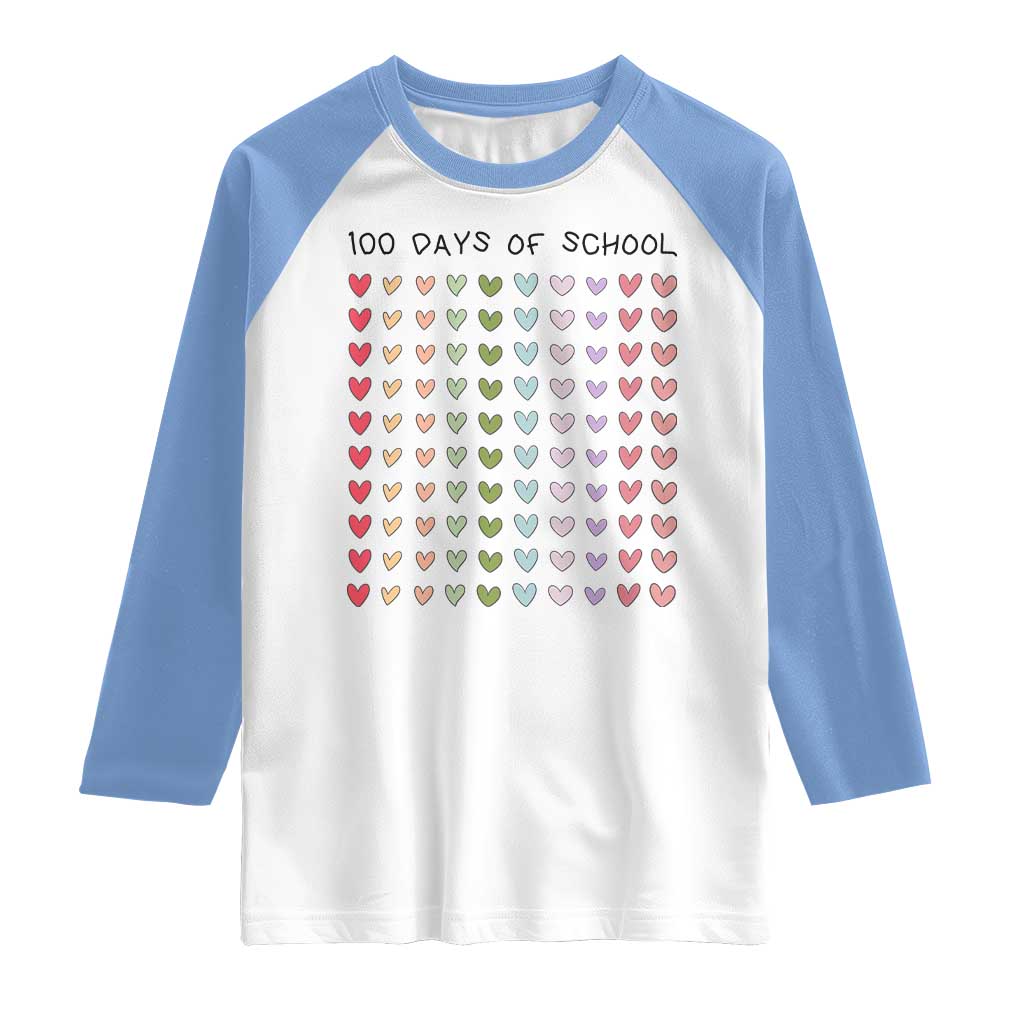 Funny 100 Days Of School Cute Pastel Heart Sketch Raglan Shirt TS11 White Carolina Blue Print Your Wear