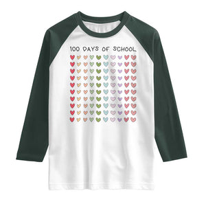 Funny 100 Days Of School Cute Pastel Heart Sketch Raglan Shirt TS11 White Dark Forest Green Print Your Wear