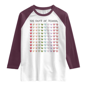 Funny 100 Days Of School Cute Pastel Heart Sketch Raglan Shirt TS11 White Maroon Print Your Wear