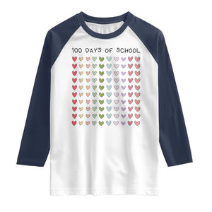 Funny 100 Days Of School Cute Pastel Heart Sketch Raglan Shirt TS11 White Navy Print Your Wear
