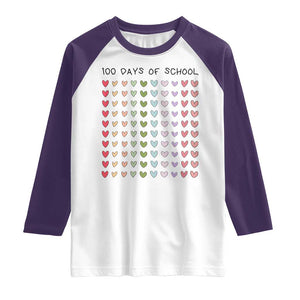 Funny 100 Days Of School Cute Pastel Heart Sketch Raglan Shirt TS11 White Purple Print Your Wear