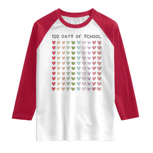 Funny 100 Days Of School Cute Pastel Heart Sketch Raglan Shirt TS11 White Red Print Your Wear