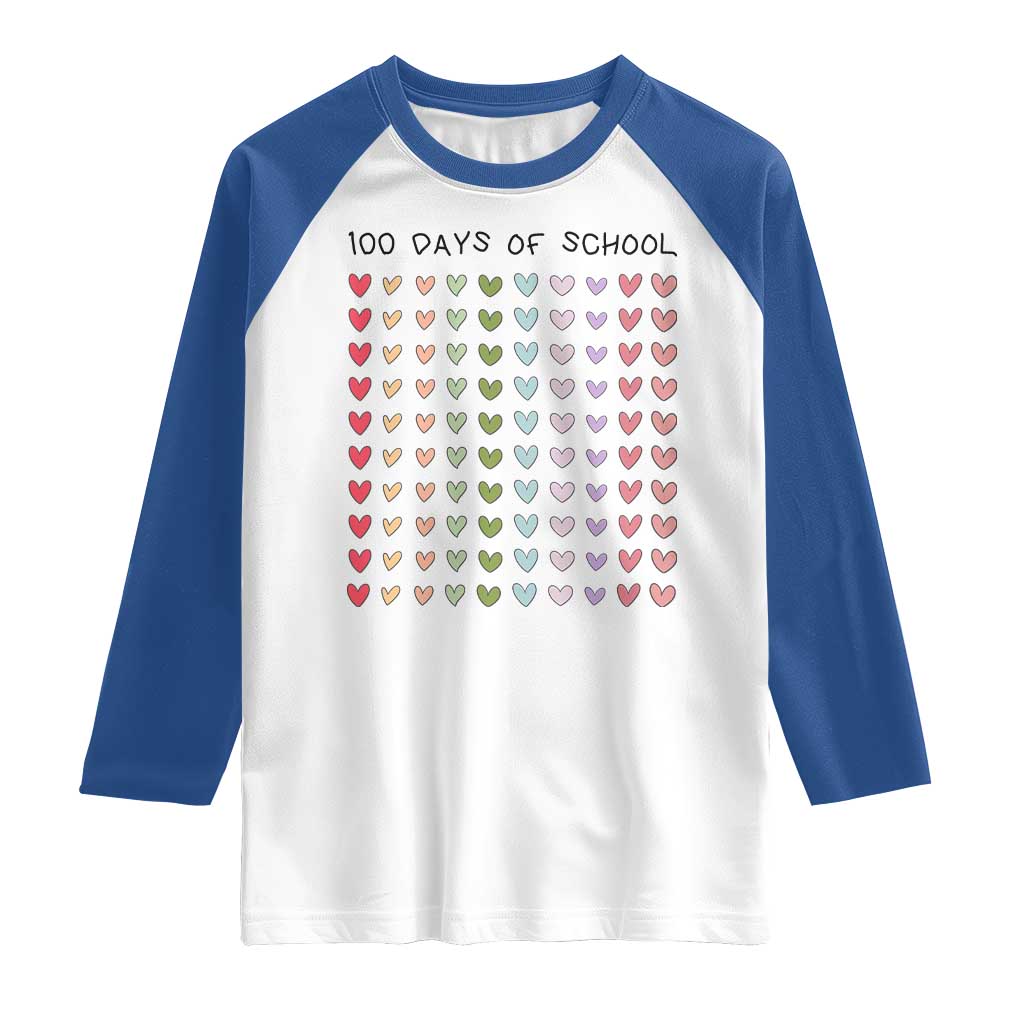 Funny 100 Days Of School Cute Pastel Heart Sketch Raglan Shirt TS11 White Royal Print Your Wear