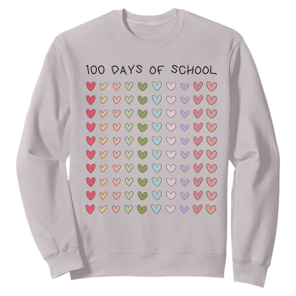 Funny 100 Days Of School Cute Pastel Heart Sketch Sweatshirt TS11 Ice Gray Print Your Wear