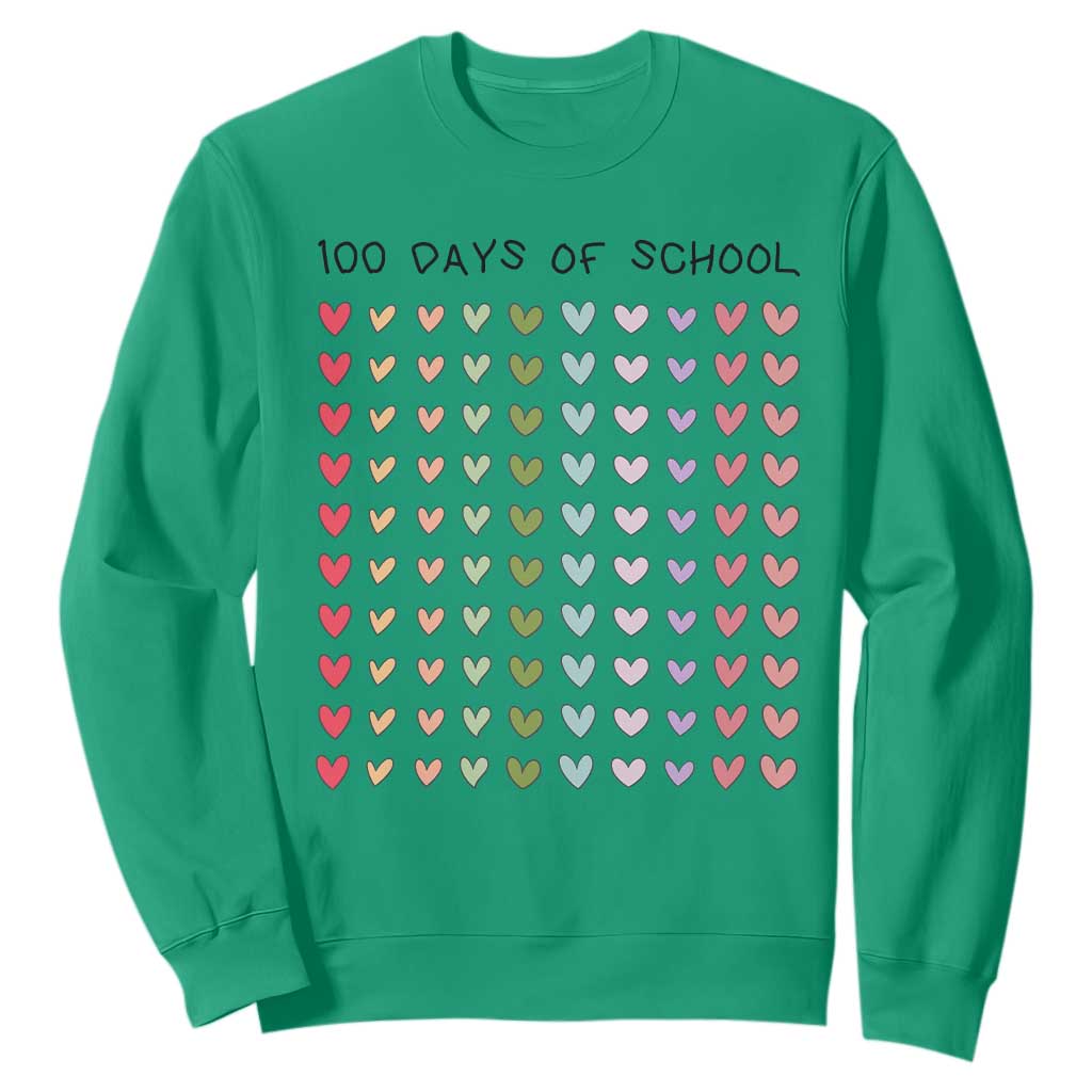 Funny 100 Days Of School Cute Pastel Heart Sketch Sweatshirt TS11 Irish Green Print Your Wear