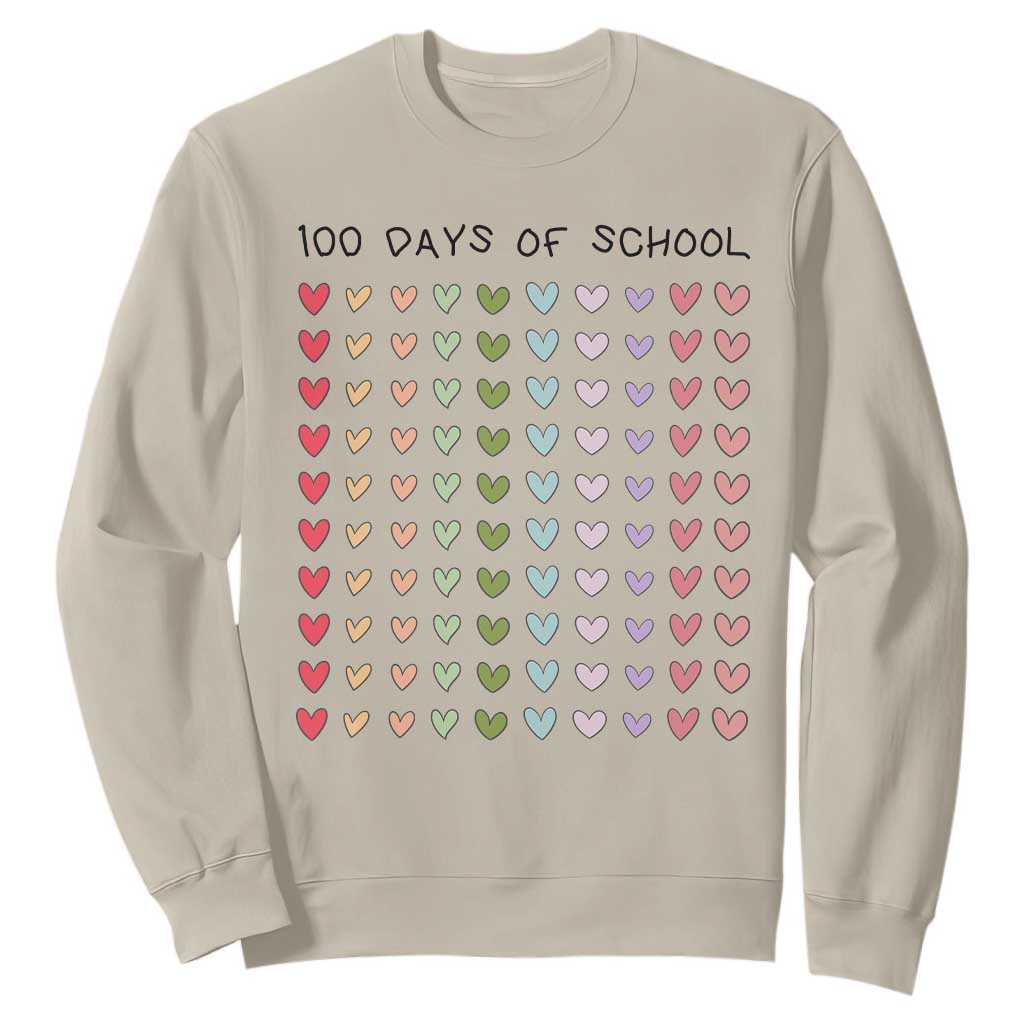 Funny 100 Days Of School Cute Pastel Heart Sketch Sweatshirt TS11 Sand Print Your Wear