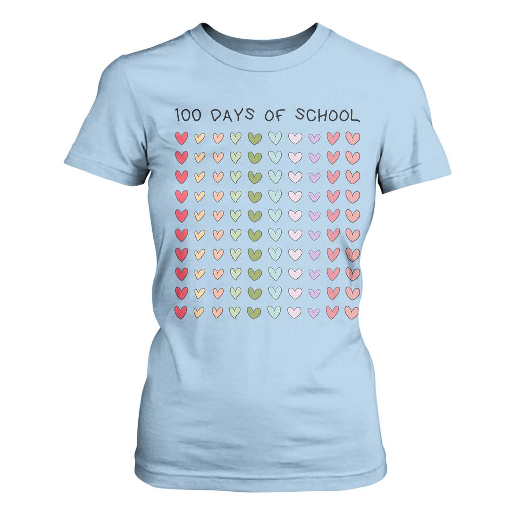 Funny 100 Days Of School Cute Pastel Heart Sketch T Shirt For Women TS11 Light Blue Print Your Wear