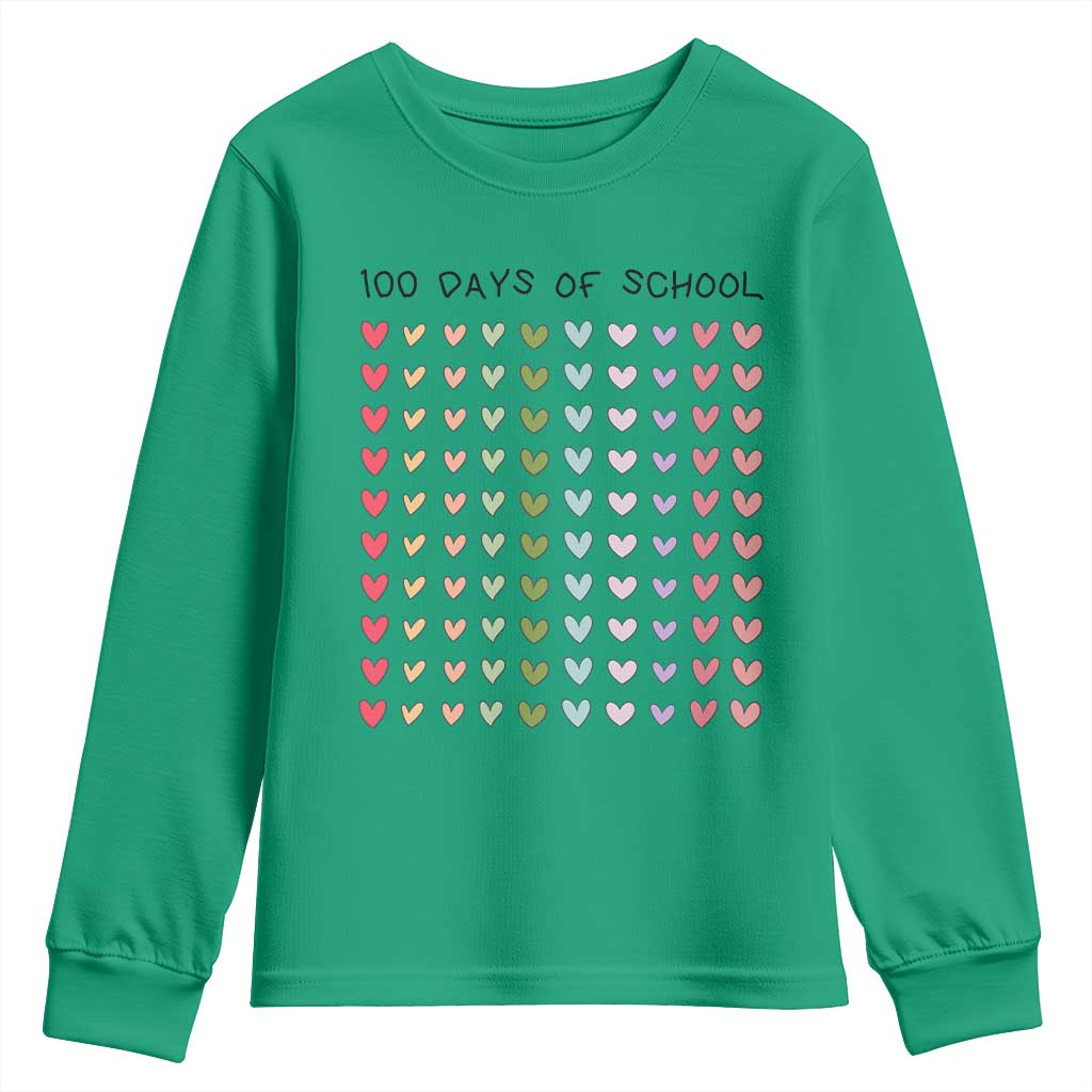 Funny 100 Days Of School Cute Pastel Heart Sketch Youth Sweatshirt TS11 Irish Green Print Your Wear