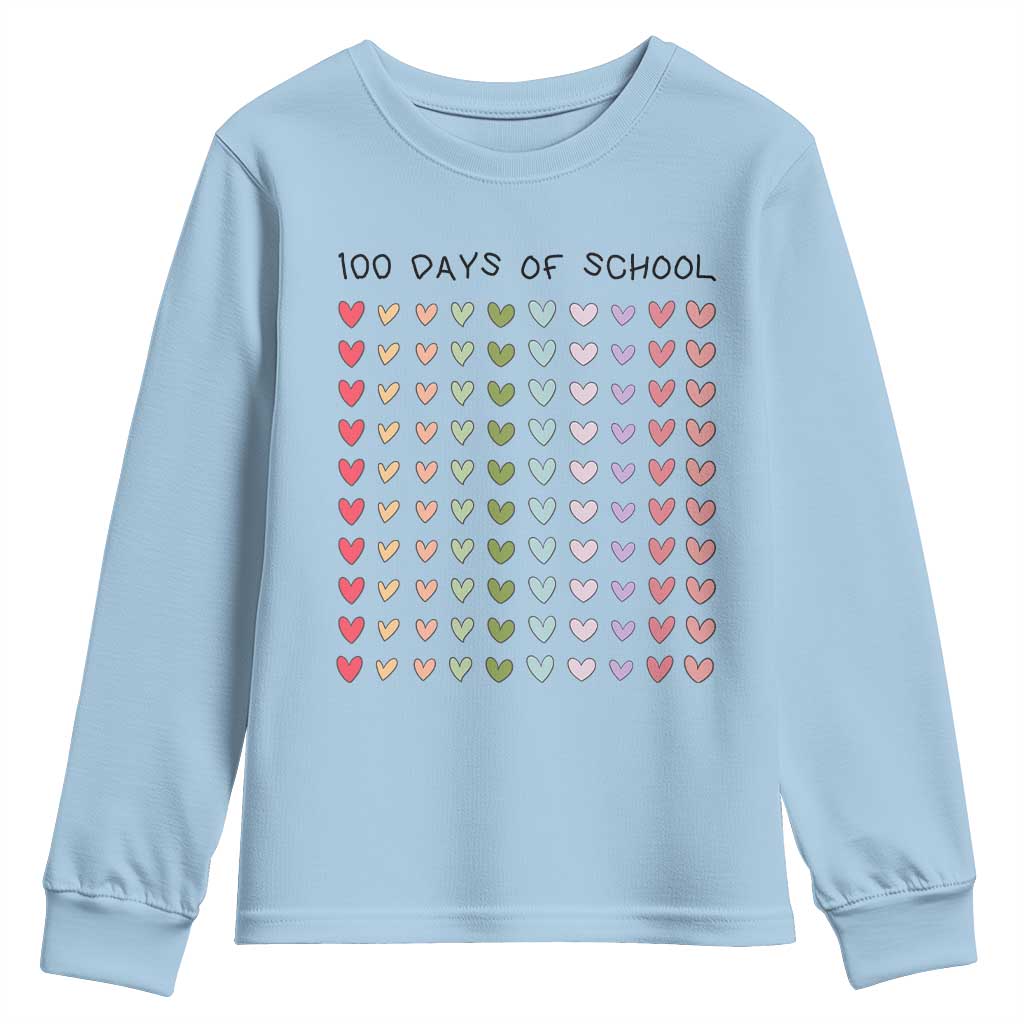 Funny 100 Days Of School Cute Pastel Heart Sketch Youth Sweatshirt TS11 Light Blue Print Your Wear