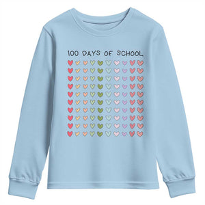 Funny 100 Days Of School Cute Pastel Heart Sketch Youth Sweatshirt TS11 Light Blue Print Your Wear