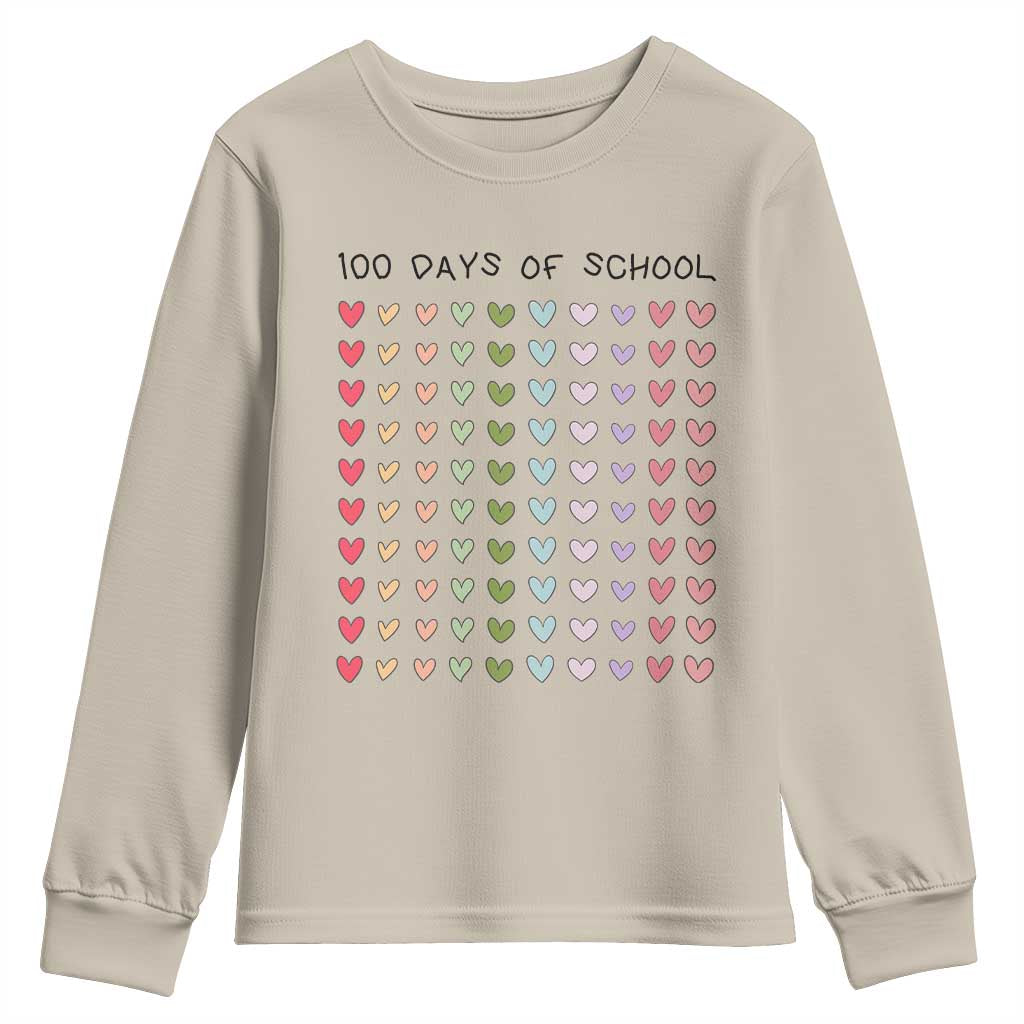 Funny 100 Days Of School Cute Pastel Heart Sketch Youth Sweatshirt TS11 Sand Print Your Wear