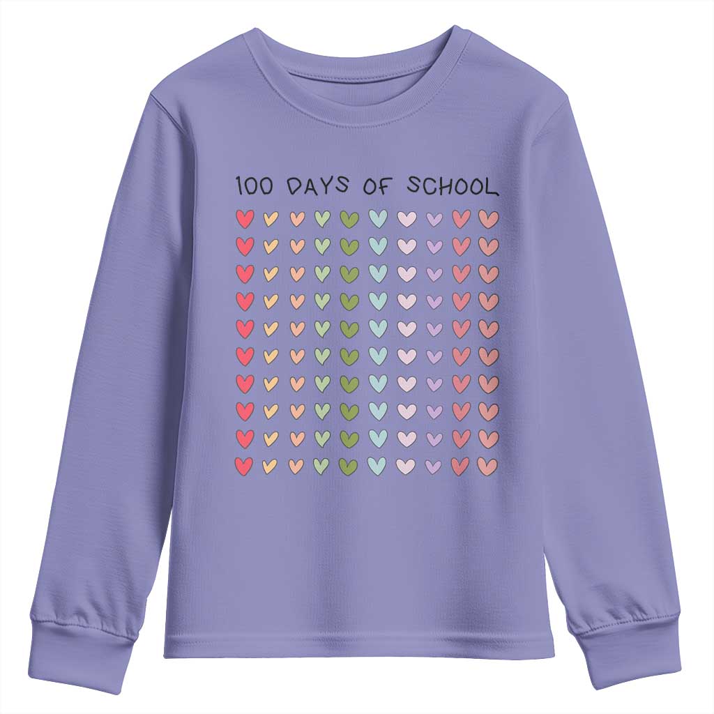 Funny 100 Days Of School Cute Pastel Heart Sketch Youth Sweatshirt TS11 Violet Print Your Wear