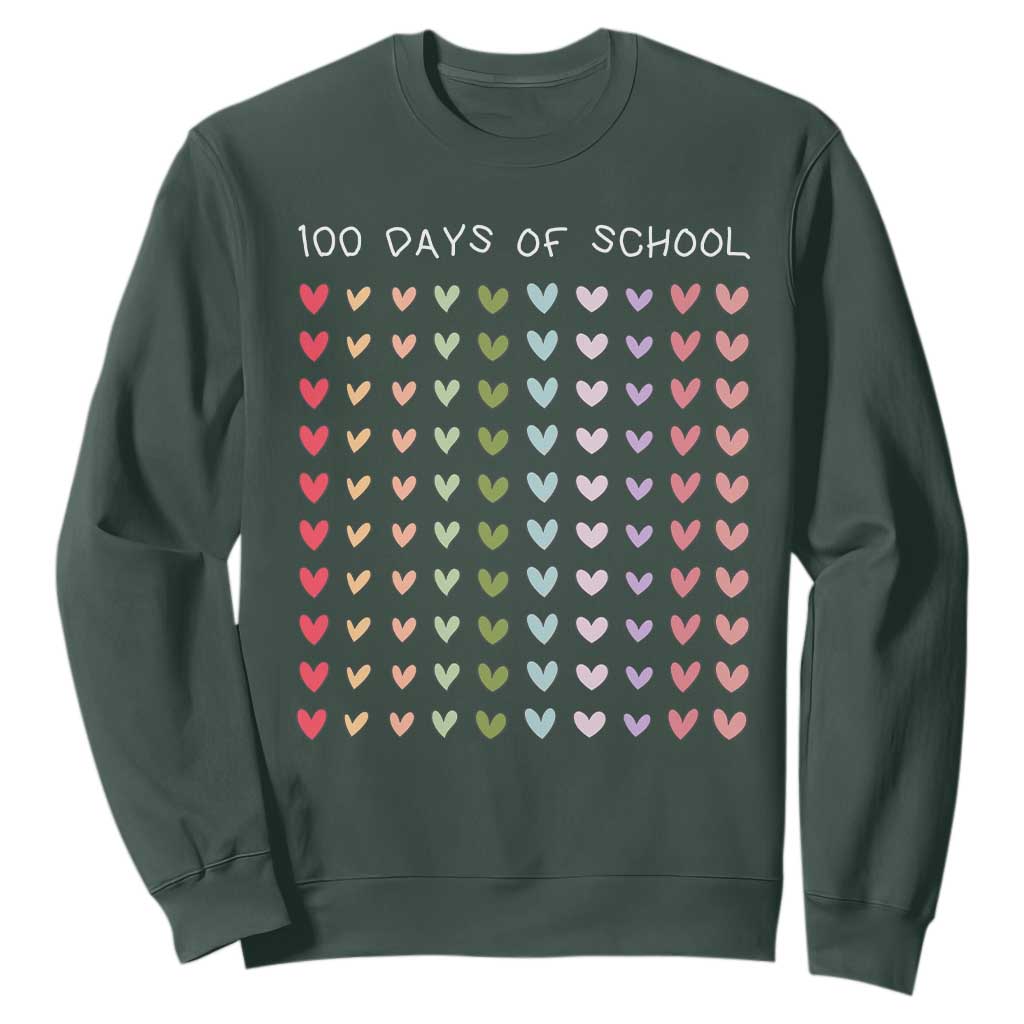 Funny 100 Days Of School Pastel Heart Sketch Sweatshirt TS11 Dark Forest Green Print Your Wear