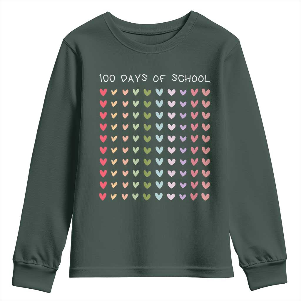 Funny 100 Days Of School Pastel Heart Sketch Youth Sweatshirt TS11 Dark Forest Green Print Your Wear