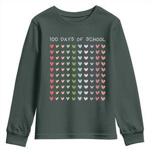 Funny 100 Days Of School Pastel Heart Sketch Youth Sweatshirt TS11 Dark Forest Green Print Your Wear