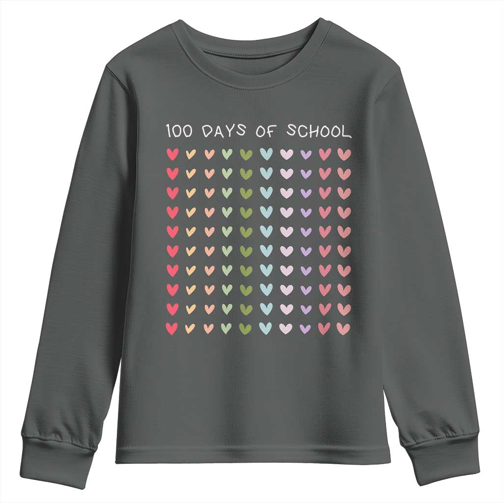 Funny 100 Days Of School Pastel Heart Sketch Youth Sweatshirt TS11 Dark Heather Print Your Wear