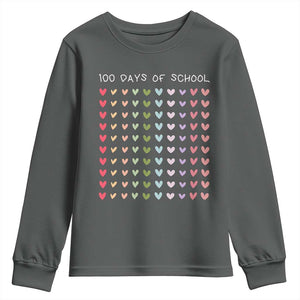 Funny 100 Days Of School Pastel Heart Sketch Youth Sweatshirt TS11 Dark Heather Print Your Wear