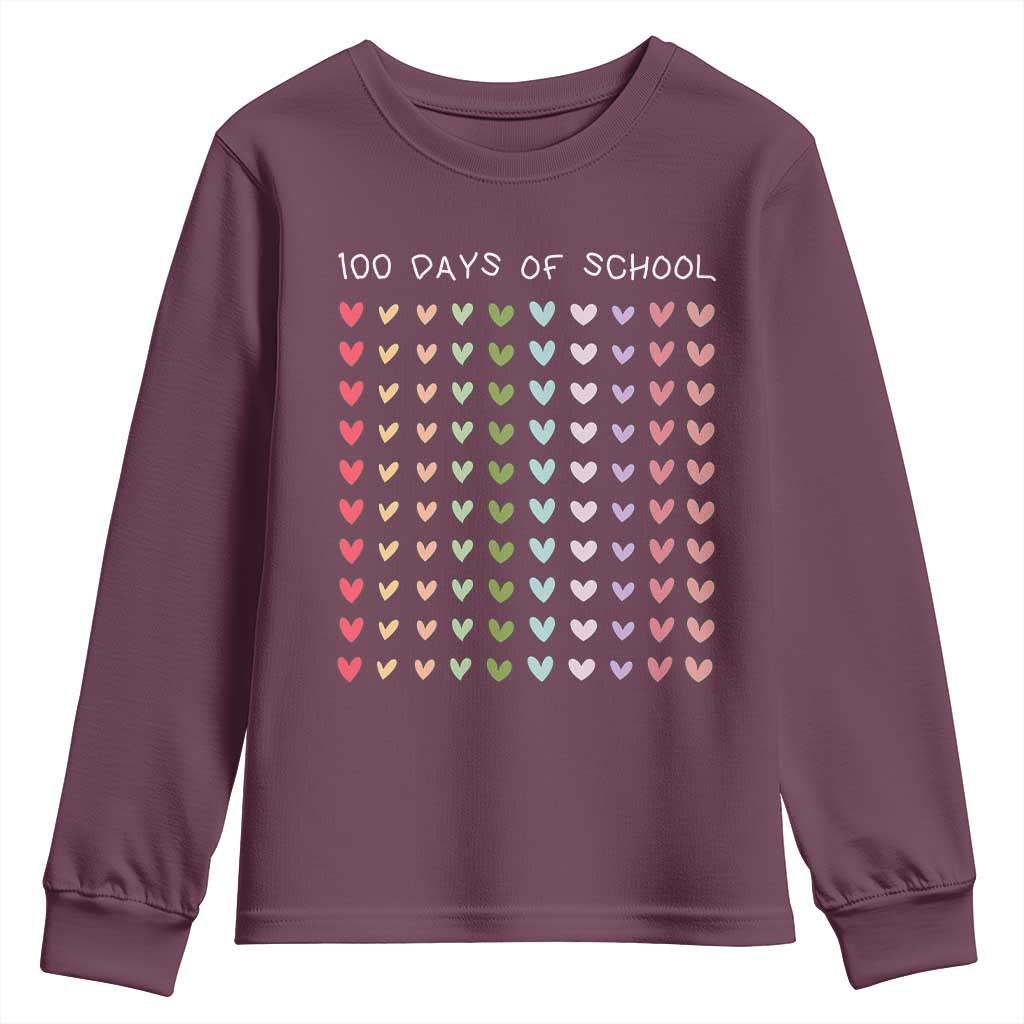Funny 100 Days Of School Pastel Heart Sketch Youth Sweatshirt TS11 Maroon Print Your Wear