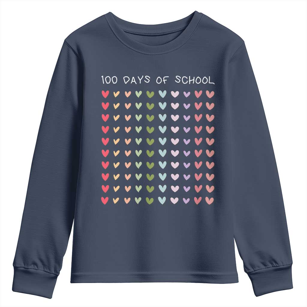 Funny 100 Days Of School Pastel Heart Sketch Youth Sweatshirt TS11 Navy Print Your Wear